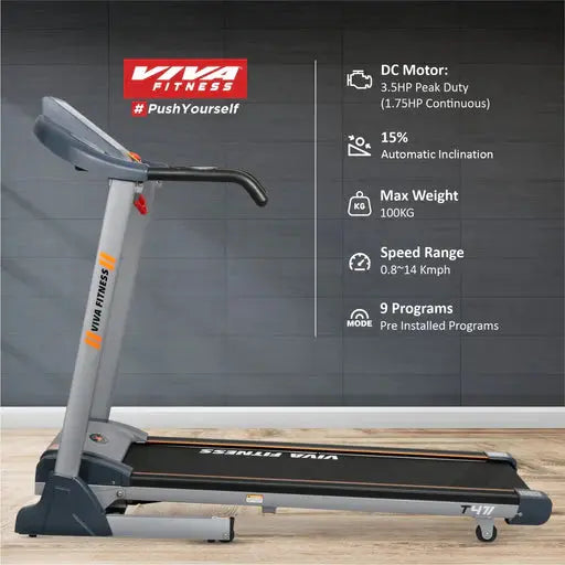 Viva Fitness T-471 DC Motorized Treadmill with Auto Incline, Bluetooth Connectivity & Foldable Design | Home Gym Treadmill Axora Fitness