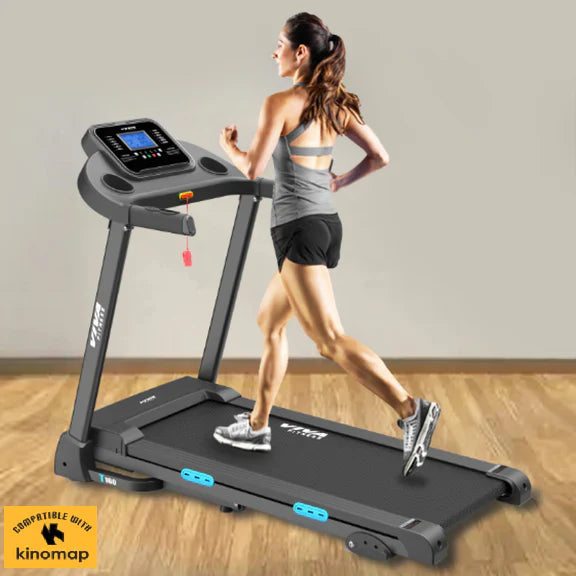 Viva Fitness T-160 DC Motorized Treadmill | 3.5 HP Folding Treadmill with Bluetooth, Kinomap & Manual Incline for Home Gym