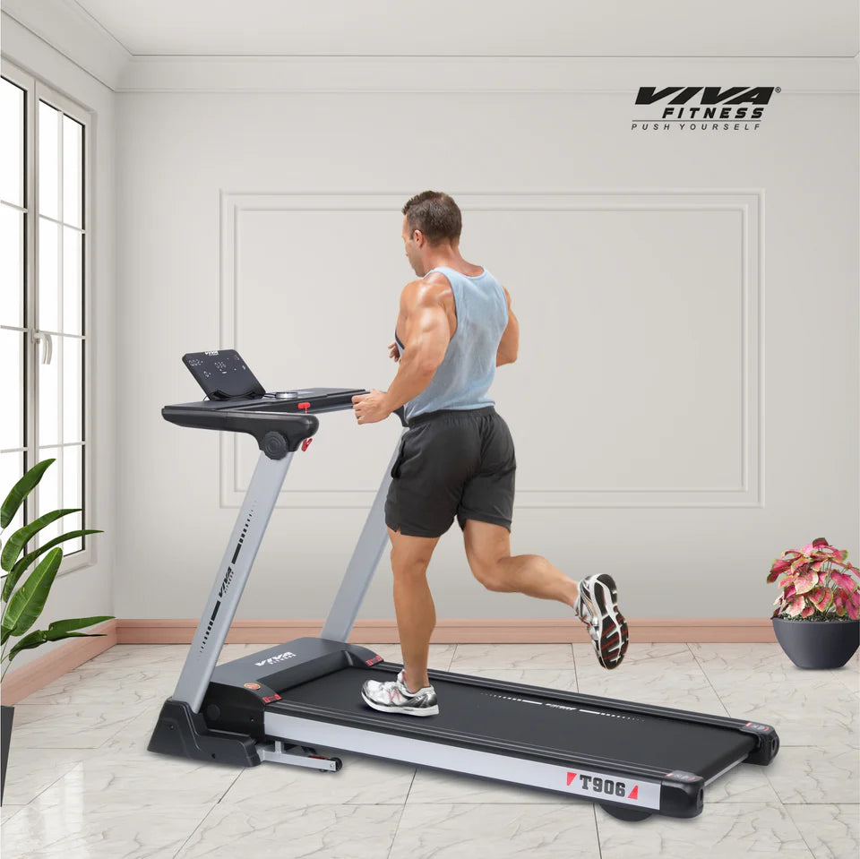 Viva Fitness T-906 AC Motorized Treadmill | 5 HP Folding Treadmill with 20% Auto Incline, MP3, USB & LED Display