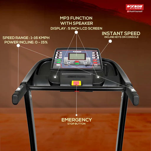 Viva Fitness T-52 AC Motorized Treadmill with Auto Incline, Bluetooth & Kinomap Connectivity | Home Gym Treadmill