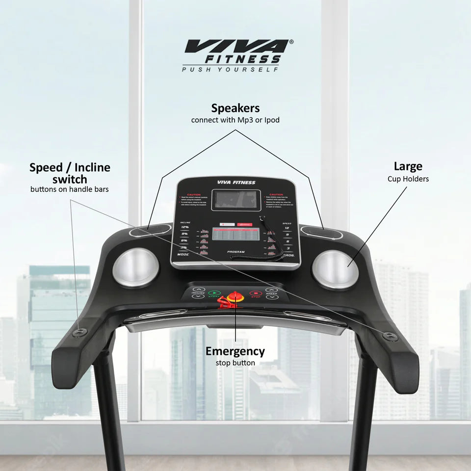 Viva Fitness T-245 DC Motorized Treadmill | 4.5 HP Folding Treadmill with Auto Incline, MP3 Speakers & Body Fat Analyzer
