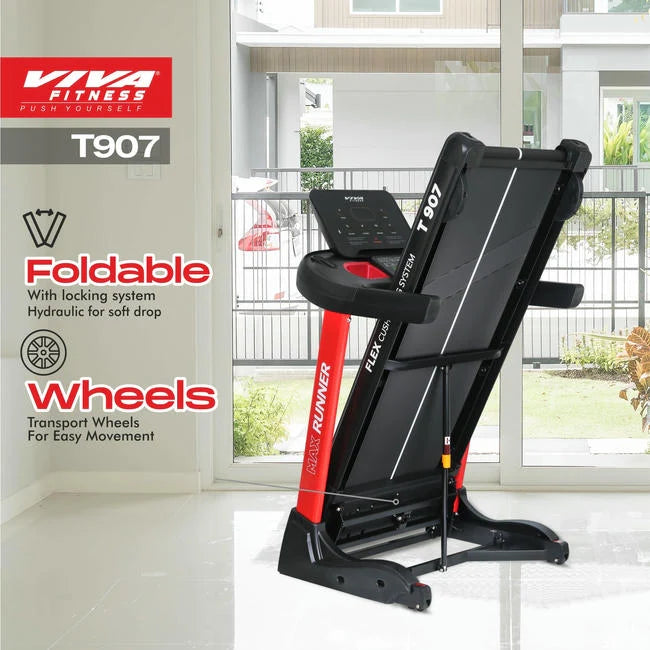 Viva Fitness T-907 AC Motorized Treadmill | 5 HP Folding Treadmill with 20% Auto Incline, Smart Knob, Bluetooth & Kinomap