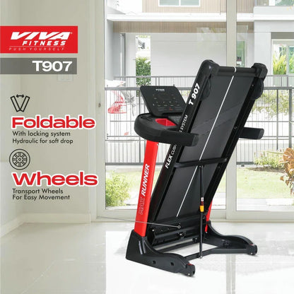 Viva Fitness T-907 AC Motorized Treadmill | 5 HP Folding Treadmill with 20% Auto Incline, Smart Knob, Bluetooth & Kinomap