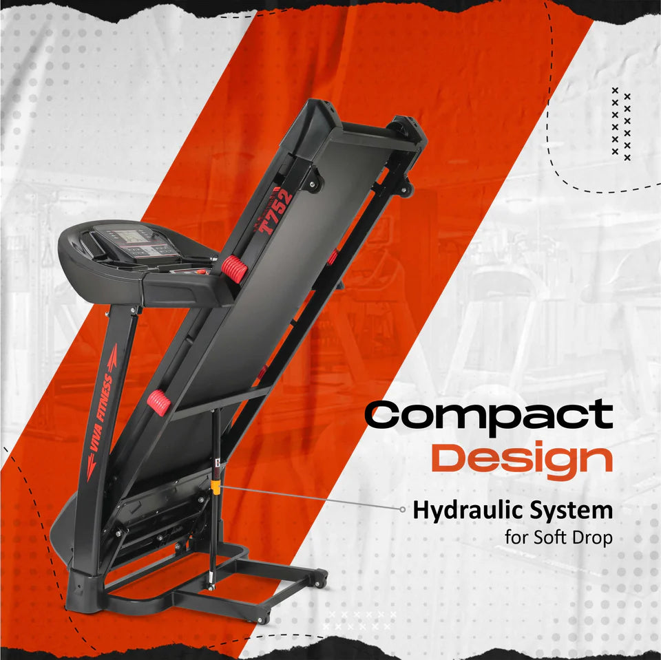 Viva Fitness T-752 AC Motorized Treadmill | 4 HP AC Motor Folding Treadmill with Auto Incline, MP3, LCD Display & Shock Absorption