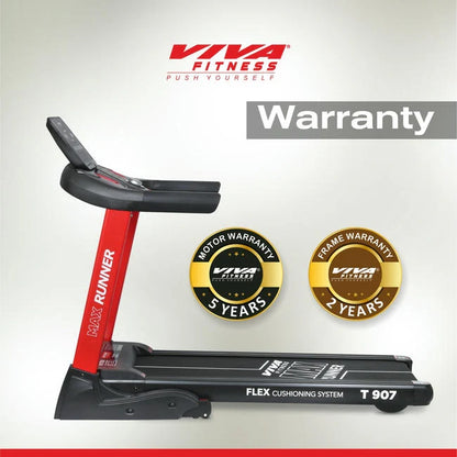 Viva Fitness T-907 AC Motorized Treadmill | 5 HP Folding Treadmill with 20% Auto Incline, Smart Knob, Bluetooth & Kinomap