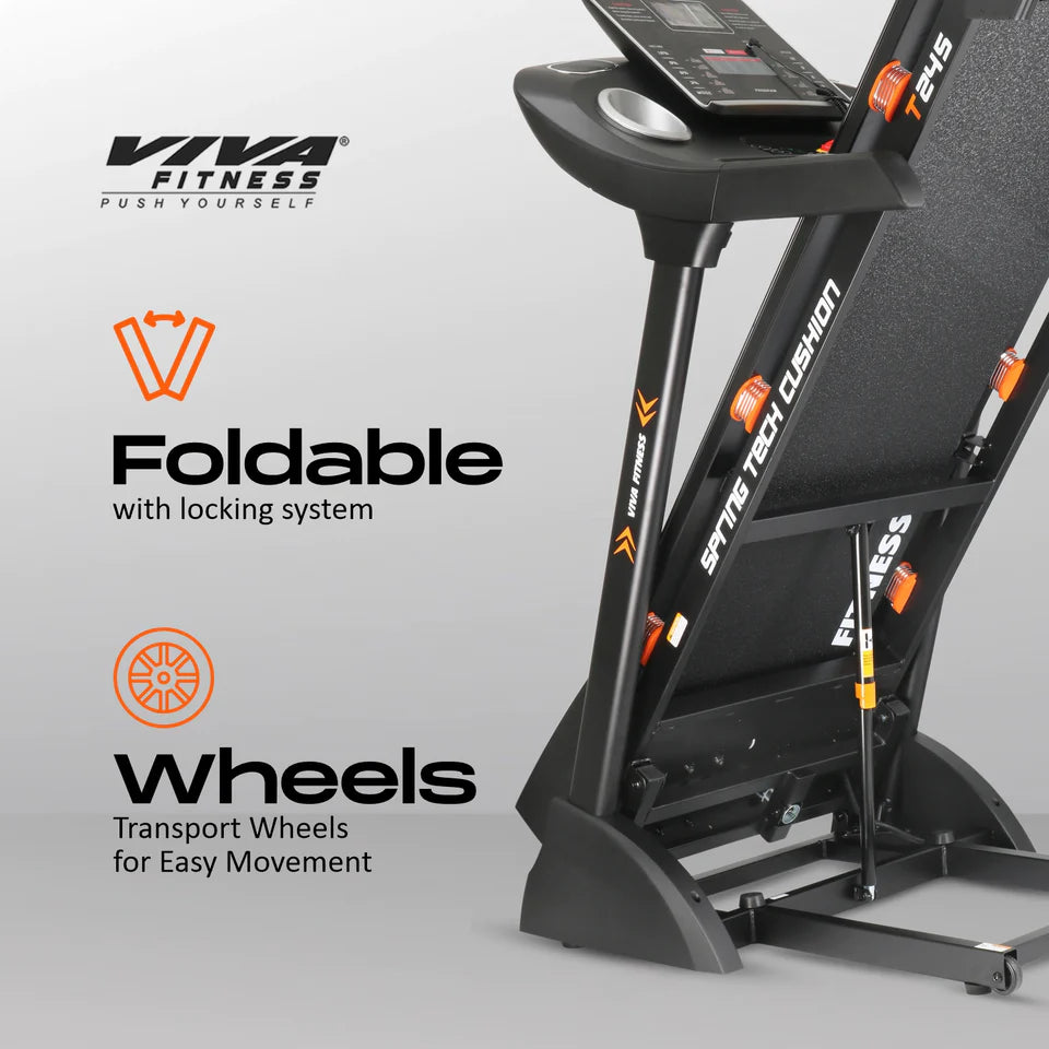 Viva Fitness T-245 DC Motorized Treadmill | 4.5 HP Folding Treadmill with Auto Incline, MP3 Speakers & Body Fat Analyzer