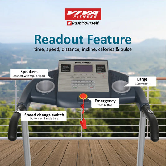 Viva Fitness T-470 DC Motorized Treadmill | 3.5 HP Folding Treadmill with Manual Incline, MP3 Speakers & LCD Display for Home Gym