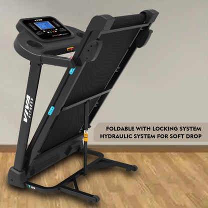 Viva Fitness T-160 DC Motorized Treadmill | 3.5 HP Folding Treadmill with Bluetooth, Kinomap & Manual Incline for Home Gym