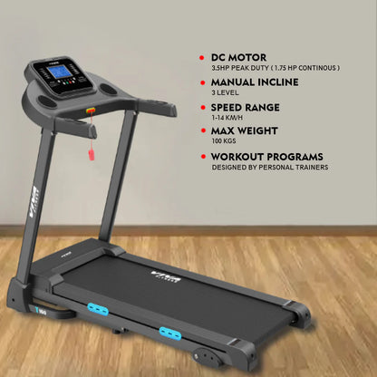 Viva Fitness T-160 DC Motorized Treadmill | 3.5 HP Folding Treadmill with Bluetooth, Kinomap & Manual Incline for Home Gym