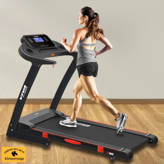 Viva Fitness T-163 DC Motorized Treadmill | 4 HP Folding Treadmill with 15% Auto Incline, Bluetooth & Kinomap for Home Gym