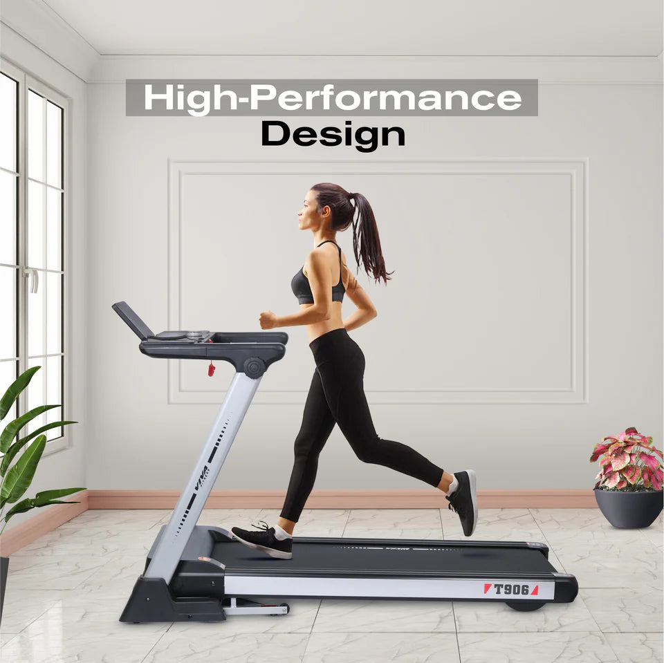 Viva Fitness T-906 AC Motorized Treadmill | 5 HP Folding Treadmill with 20% Auto Incline, MP3, USB & LED Display