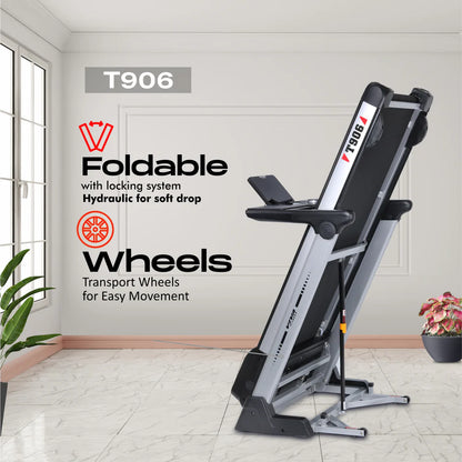Viva Fitness T-906 AC Motorized Treadmill | 5 HP Folding Treadmill with 20% Auto Incline, MP3, USB & LED Display