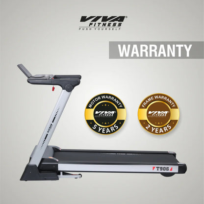 Viva Fitness T-906 AC Motorized Treadmill | 5 HP Folding Treadmill with 20% Auto Incline, MP3, USB & LED Display
