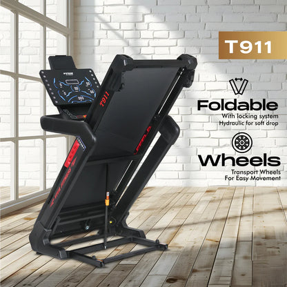 Viva Fitness T-911 AC Motorized Treadmill | 5 HP Folding Treadmill with 20 km/h Speed, Bluetooth, Kinomap & Wireless Charging