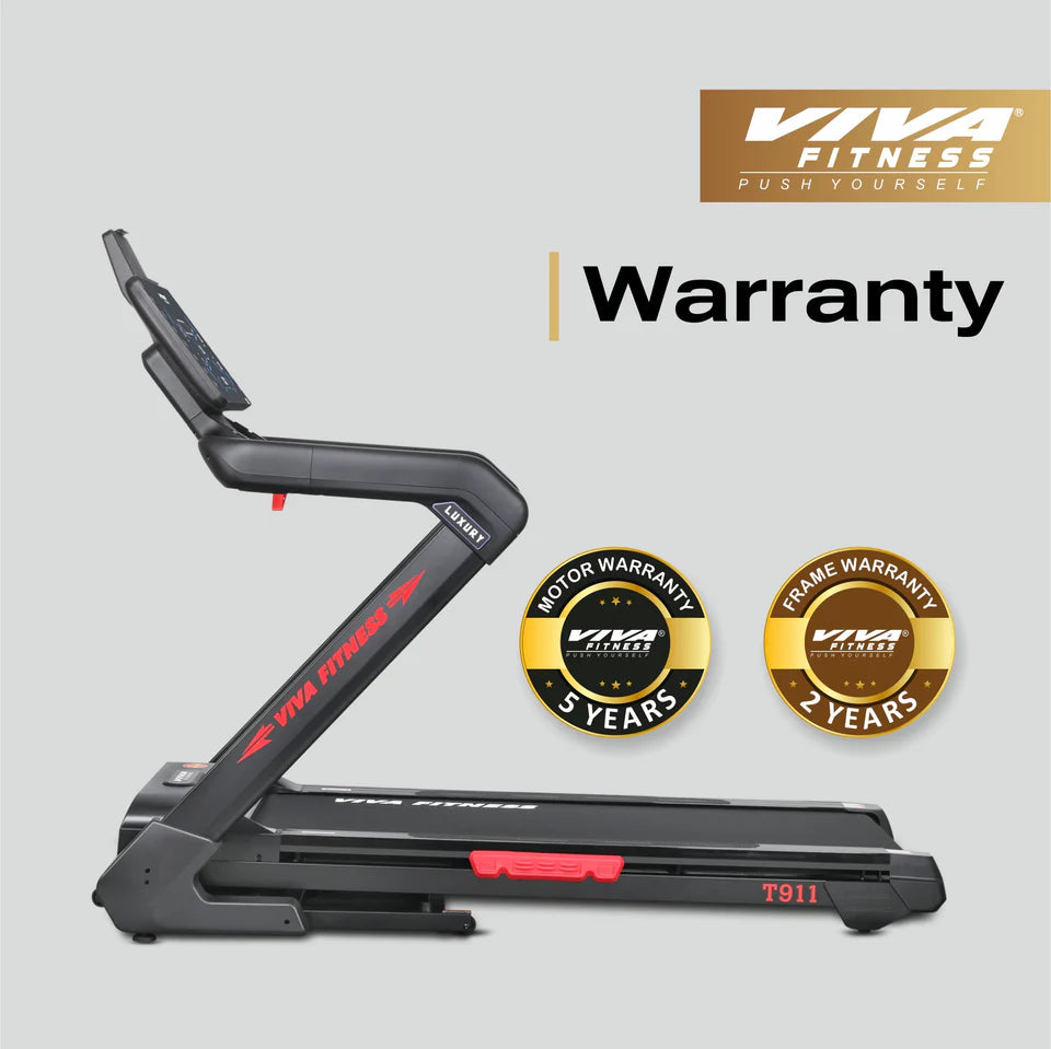 Viva Fitness T-911 AC Motorized Treadmill | 5 HP Folding Treadmill with 20 km/h Speed, Bluetooth, Kinomap & Wireless Charging