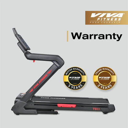 Viva Fitness T-911 AC Motorized Treadmill | 5 HP Folding Treadmill with 20 km/h Speed, Bluetooth, Kinomap & Wireless Charging