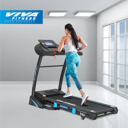 Viva Fitness T-62 AC Motorized Treadmill | 4.5 HP Folding Treadmill with Auto Incline, Bluetooth, USB, MP3 & Advanced Cushioning