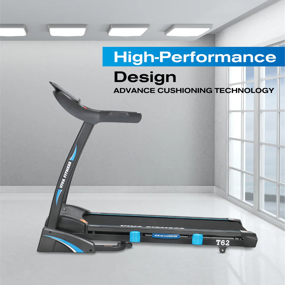 Viva Fitness T-62 AC Motorized Treadmill | 4.5 HP Folding Treadmill with Auto Incline, Bluetooth, USB, MP3 & Advanced Cushioning