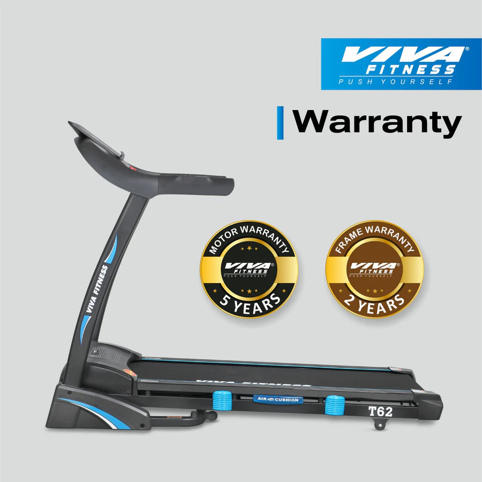 Viva Fitness T-62 AC Motorized Treadmill | 4.5 HP Folding Treadmill with Auto Incline, Bluetooth, USB, MP3 & Advanced Cushioning