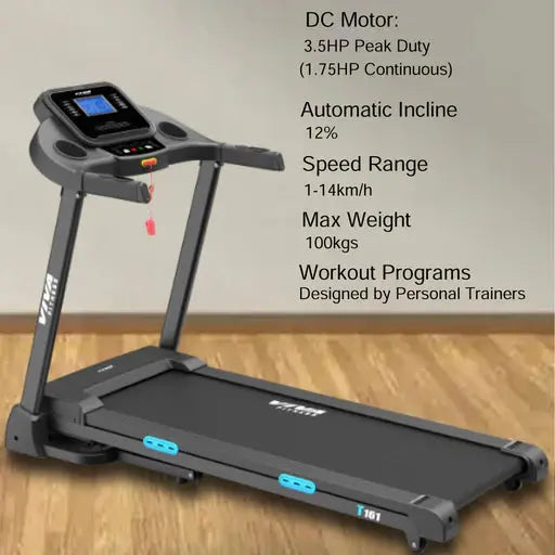 Viva Fitness T-161 DC Motorized Treadmill with Auto Incline, Bluetooth & Kinomap | Foldable Home Gym Treadmill Axora Fitness