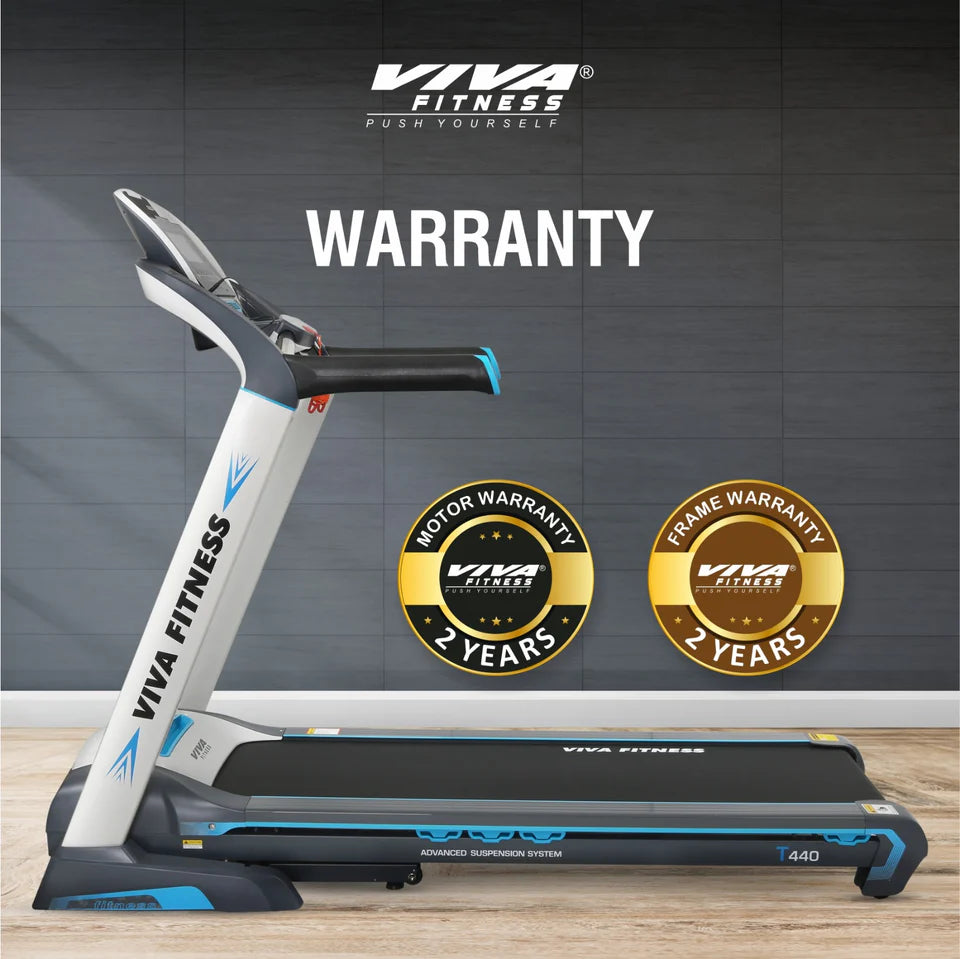 Viva Fitness T-440 Motorized Treadmill | 5 HP Peak DC Motor Folding Treadmill with Auto Incline, MP3, USB & LCD Display