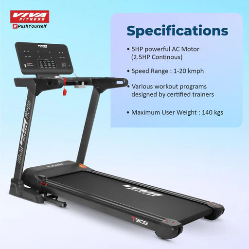 Viva Fitness T-902 AC Motorized Treadmill with 18% Auto Incline, Bluetooth & Kinomap | Premium Home Gym Treadmill
