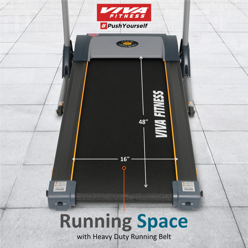 Viva Fitness T-470 DC Motorized Treadmill | 3.5 HP Folding Treadmill with Manual Incline, MP3 Speakers & LCD Display for Home Gym