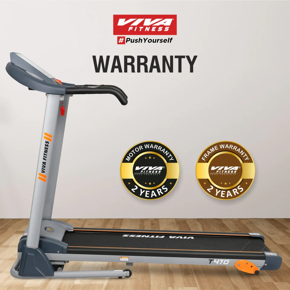 Viva Fitness T-470 DC Motorized Treadmill | 3.5 HP Folding Treadmill with Manual Incline, MP3 Speakers & LCD Display for Home Gym