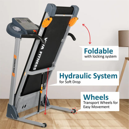 Viva Fitness T-470 DC Motorized Treadmill | 3.5 HP Folding Treadmill with Manual Incline, MP3 Speakers & LCD Display for Home Gym