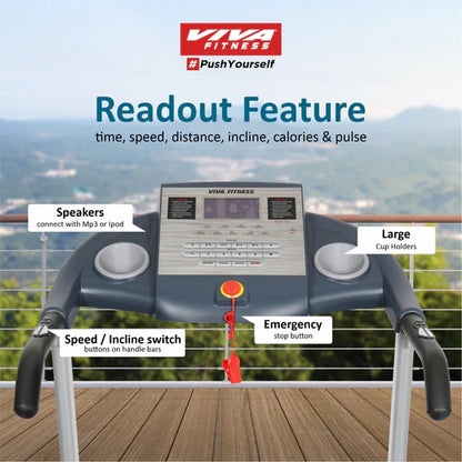 Viva Fitness T-471 DC Motorized Treadmill with Auto Incline, Bluetooth Connectivity & Foldable Design | Home Gym Treadmill