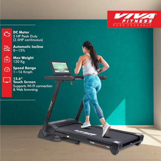 Viva Fitness T-400 DC Motorized Treadmill with 15.6" Touch Screen, Wi-Fi & Auto Incline | Premium Home Gym Treadmill