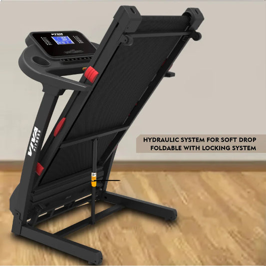 Viva Fitness T-163 DC Motorized Treadmill | 4 HP Folding Treadmill with 15% Auto Incline, Bluetooth & Kinomap for Home Gym