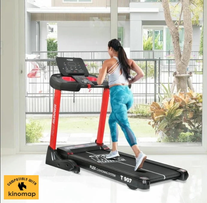 Viva Fitness T-907 AC Motorized Treadmill | 5 HP Folding Treadmill with 20% Auto Incline, Smart Knob, Bluetooth & Kinomap